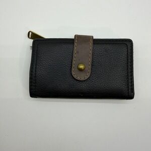 Y2K Vintage Fossil Black Pebbled Leather Bifold Wallet Brown Snap Closure